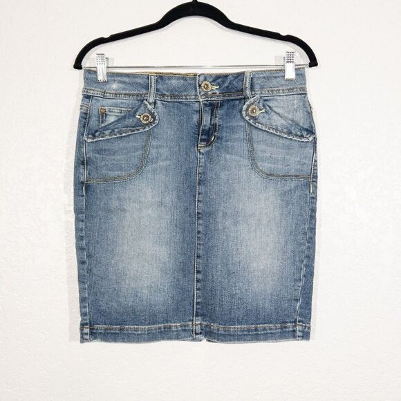 DKNY‎ Blue Denim Midi Pencil Skirt Size 5 - Picture 1 of 10